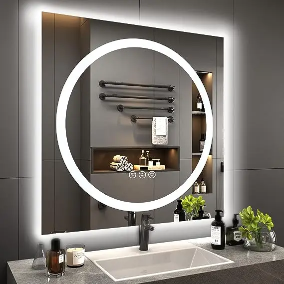 

Hotel Wall Mounted Smart Round Rectangle Bathroom Make Up Cosmetic ed LED Backlit Mirror With Defogger