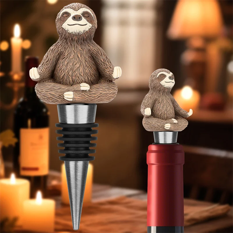 Lustiger Faultier-Weinflaschenverschluss, Dekorativer Tiermotiv-Weinflaschenstopper, Wiederverwendbares Küchen- und Bar-Accessoire, Hochzeits- und Partyzubehör, Geschenk für Weinliebhaber – Detail 1