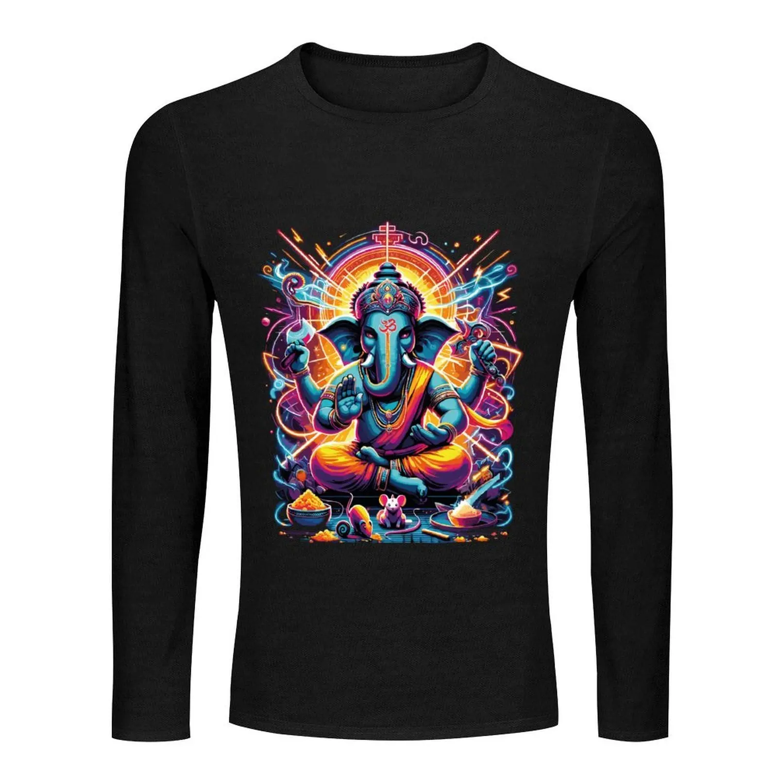 GANESH تي شيرت طويل برسومات تي شيرت مخصص تي شيرت كبير الحجم قمصان جرافيك قمصان رجالي بيضاء
