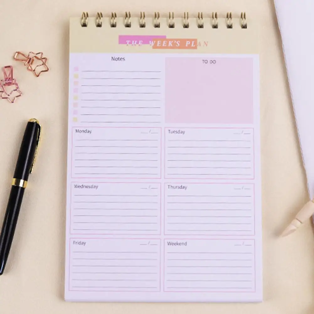 Notepad planejador semanal com ligação espiral, organização pessoal, Desk Pad, lista semanal, mulheres, homens, escritório, casa
