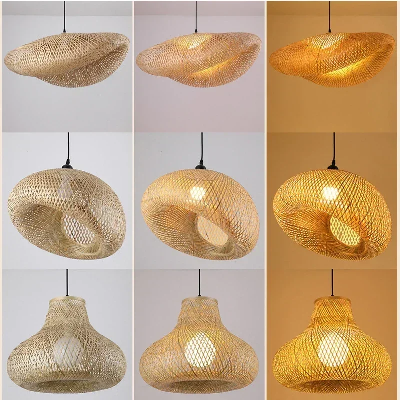 Bamboo Hanging Lamp Pendant Ceiling Light Rattan Wicker Lustre Hand Knit Braiding Suspended Home Dining люстра потолочная