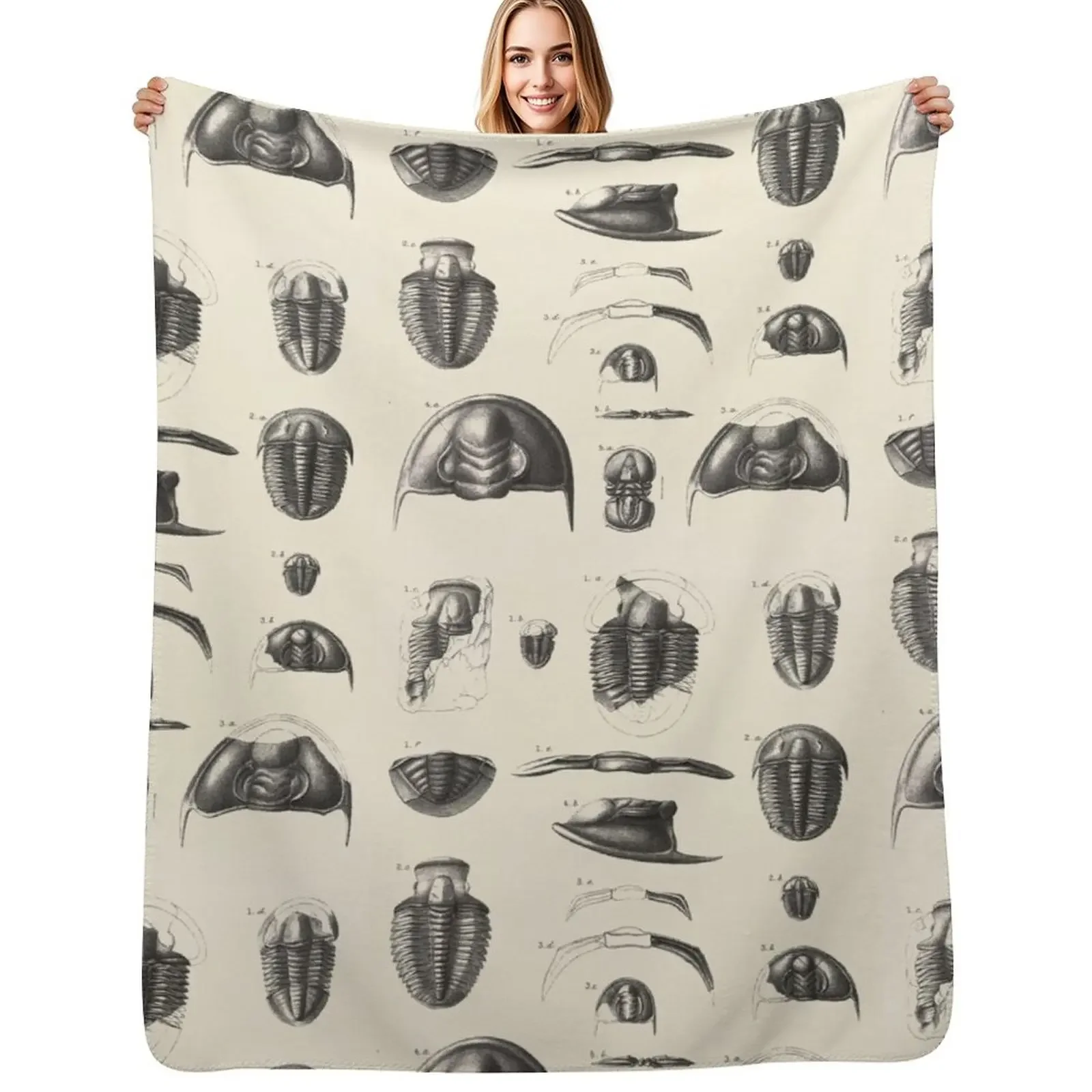 

1877 Vintage Etchings of Fossils, Trilobites. II. Primordial period. Throw Blanket Single Retros For Sofa Thin Blanket