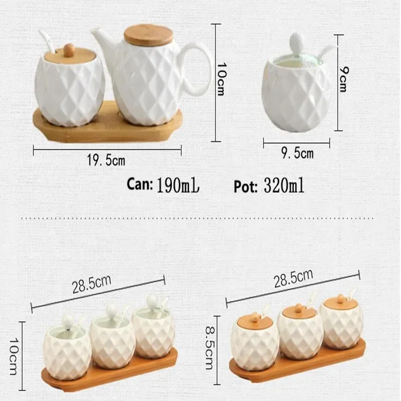 1-6pcs/Set Ceramic Seasoning Jar Kitchen Supplies Spice Box Kit with Wood Tray 190ml Sugar Can Salt Shaker Chili Storage Pot - view 5