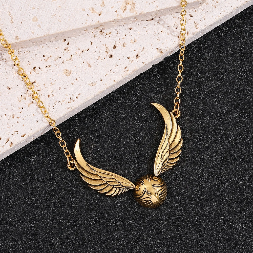 Collar de francotiro con alas doradas Retro, colgante de Quidditch, regalo de joyería para fanáticos de las películas