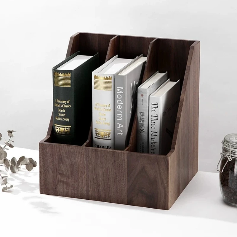 Solid Wood Magazine Rack, Modern Minimalist File Organizer for Home, Multi-Compartment Book & Document Storage Shelf