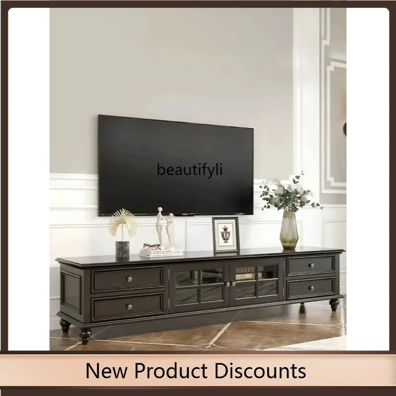 

K185 American Country Solid Wood TV Cabinet Retro Living Room Floor Cabinet Coffee Table Simple TV Stand K185