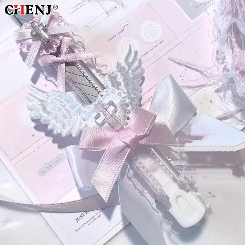 1Pc Kawaii Pink Angel Wings Sweetheart Utility Knife Y2K Subculture Cute Girl Express Box Letter Opener Stationery Paper Cutter