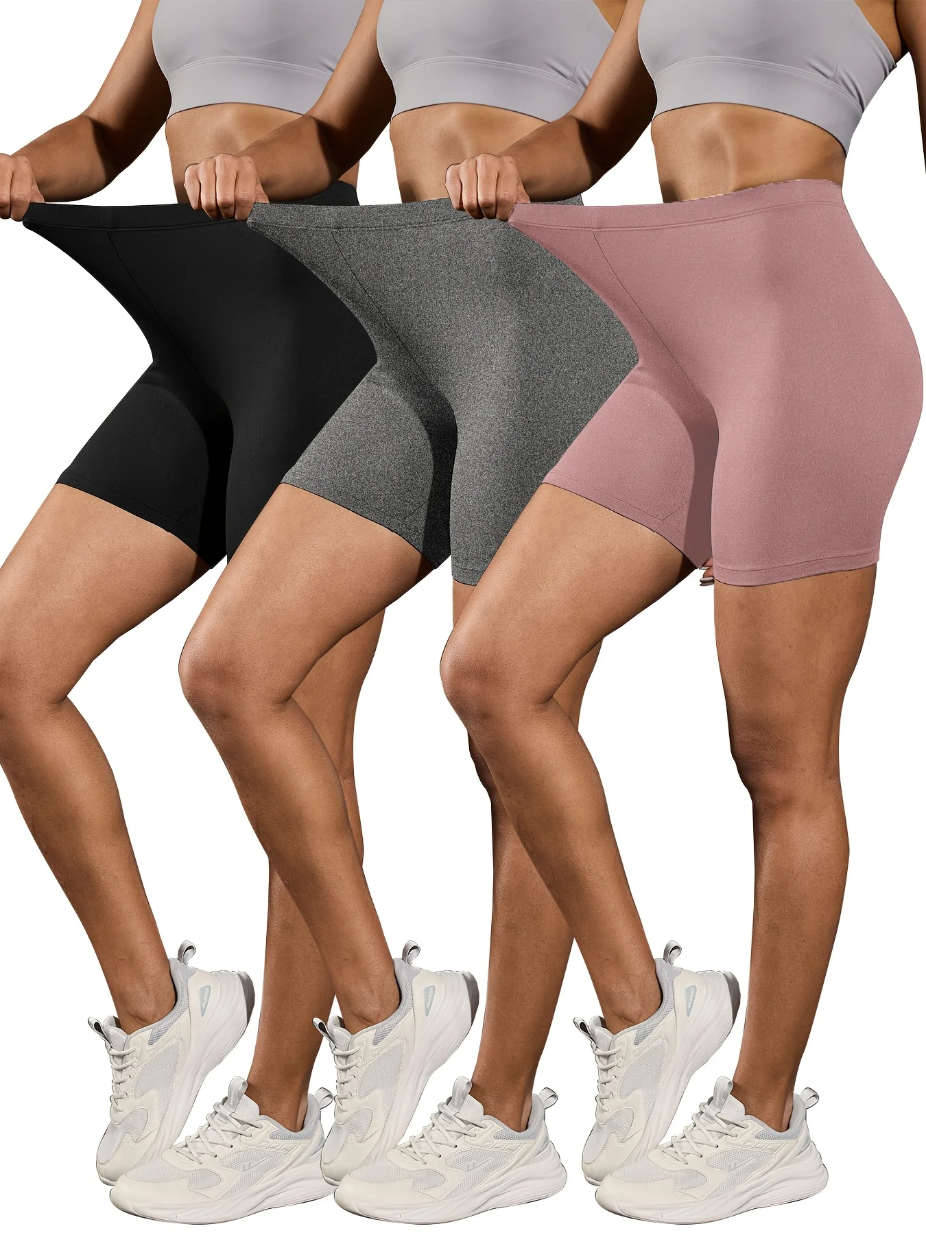 

3 Pack Women's Super Soft Biker Shorts High Stretchy No See Through Workout Running Yoga Athletic 6"Inseam Push Up Gym Fitness