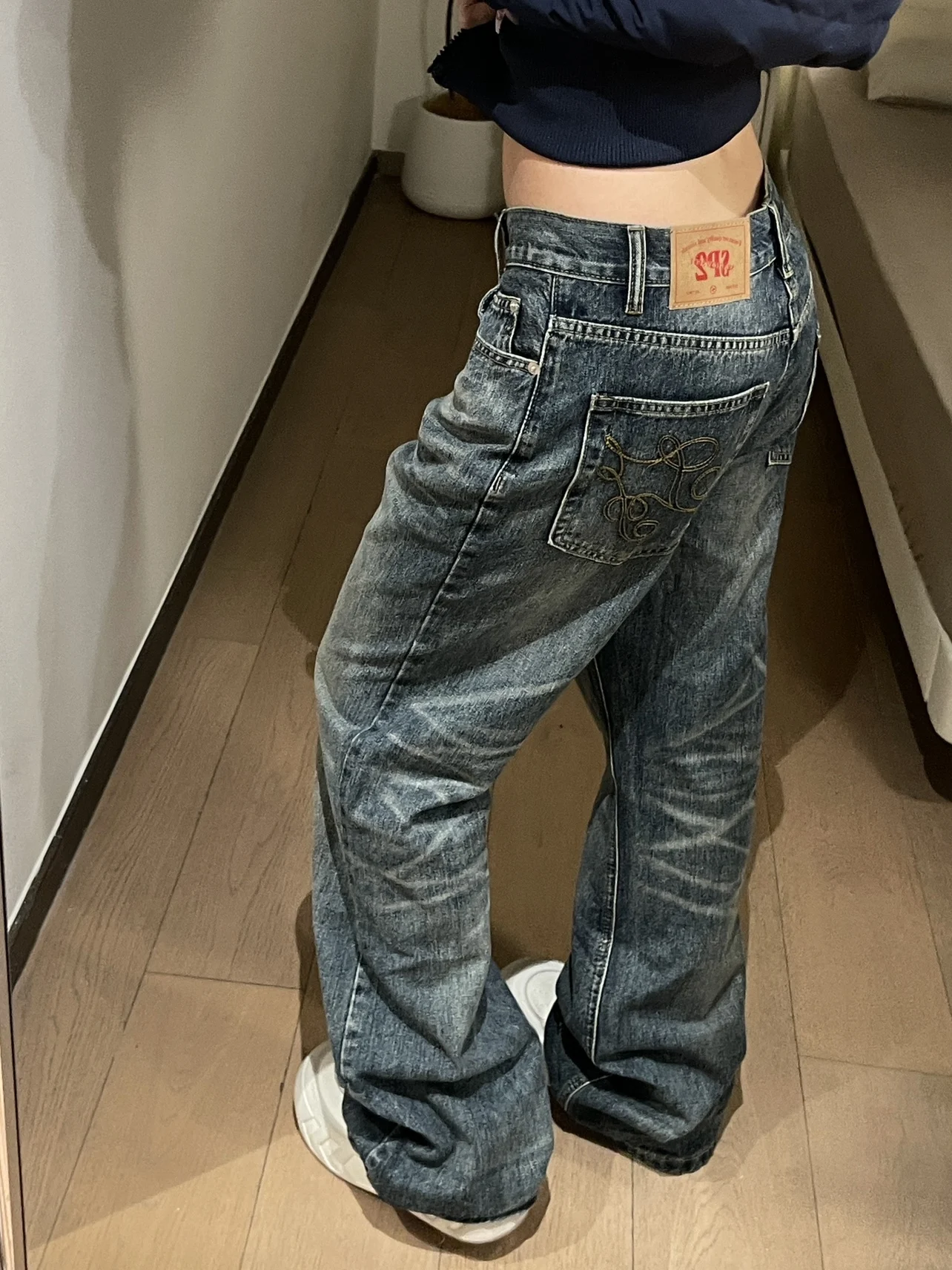 

Blue Washed Slim Fit Straight Leg Jeans Women's American Retro Style Casual Cotton Denim Pants Youth Standard Fit Jeans