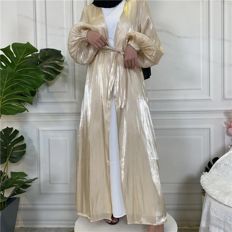 

New Muslim Robe Shiny Satin Cardigan Islamic Clothing Middle East Abaya Robe Open Loose Cardigan