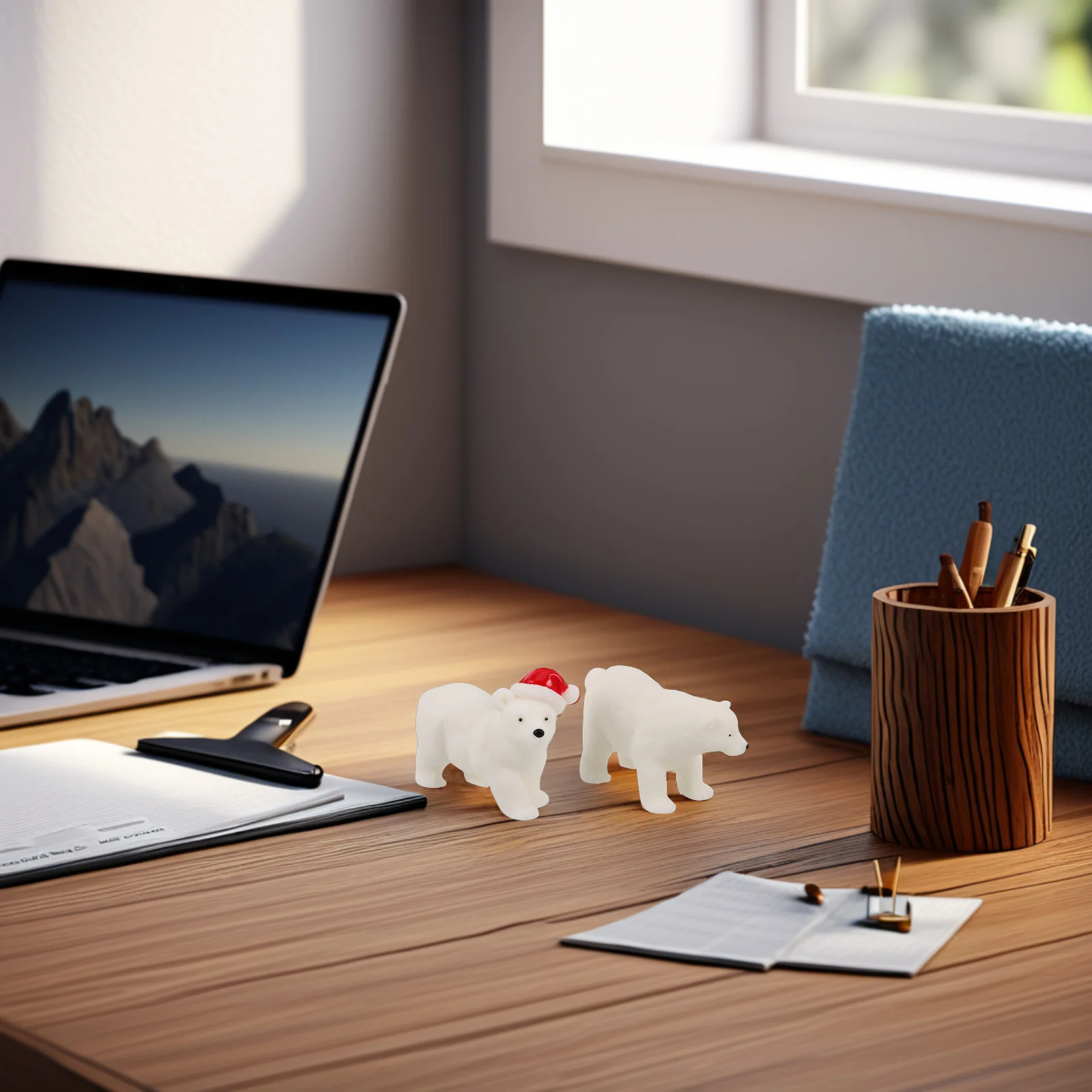 

2Pcs Mini Polar Bear Resin Desktop Ornaments Table Bedroom Study Christmas Figurines