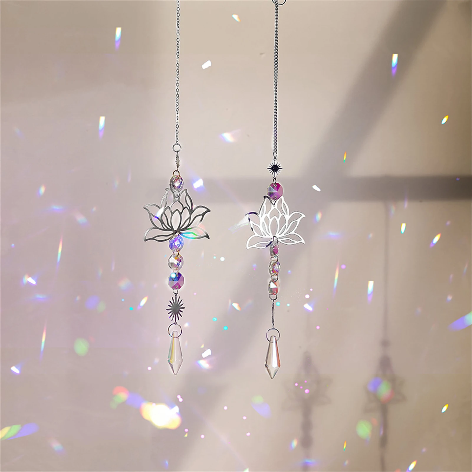 

40cm Sun Catcher Pendant Glitter Lotus Crystal Wind Chime For Door Window Garden Yard Tree Exquisite Home Decoration Props