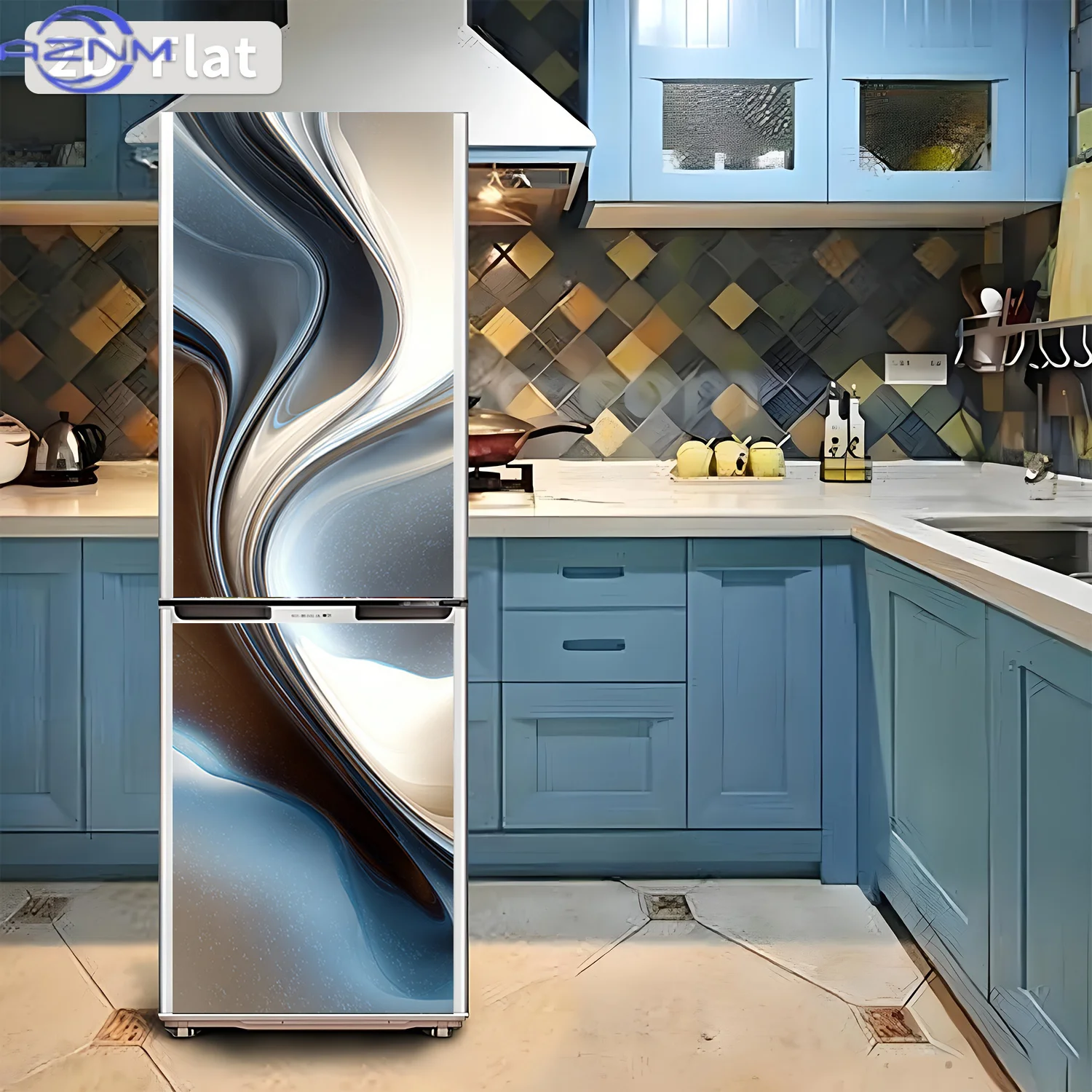 2D Flat Printing 1pc Refrigerator Sticker 60×180cm Flowing Art Themed Design Wall Decal Self-Adhesive Wallpaper Suitable for C
