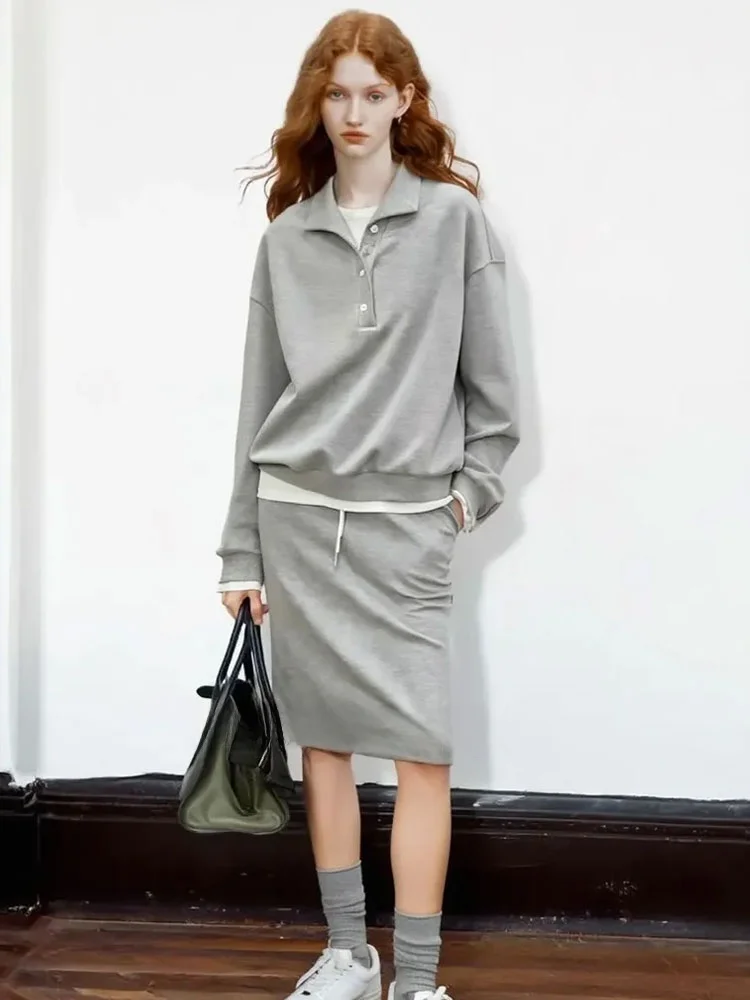 

Комплект из толстовки на пуговицах и брюк с высокой талией, повседневный, осенний, новый, свободный крой, модный ансамбль из двух предметов