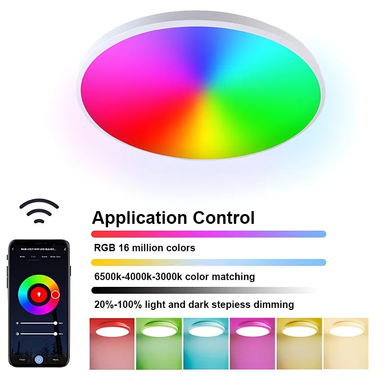 Plafonnier LED WiFi Intelligent Ultra-Mince, Gradation, Documents, Corresponlégitiavec Alexa Voice