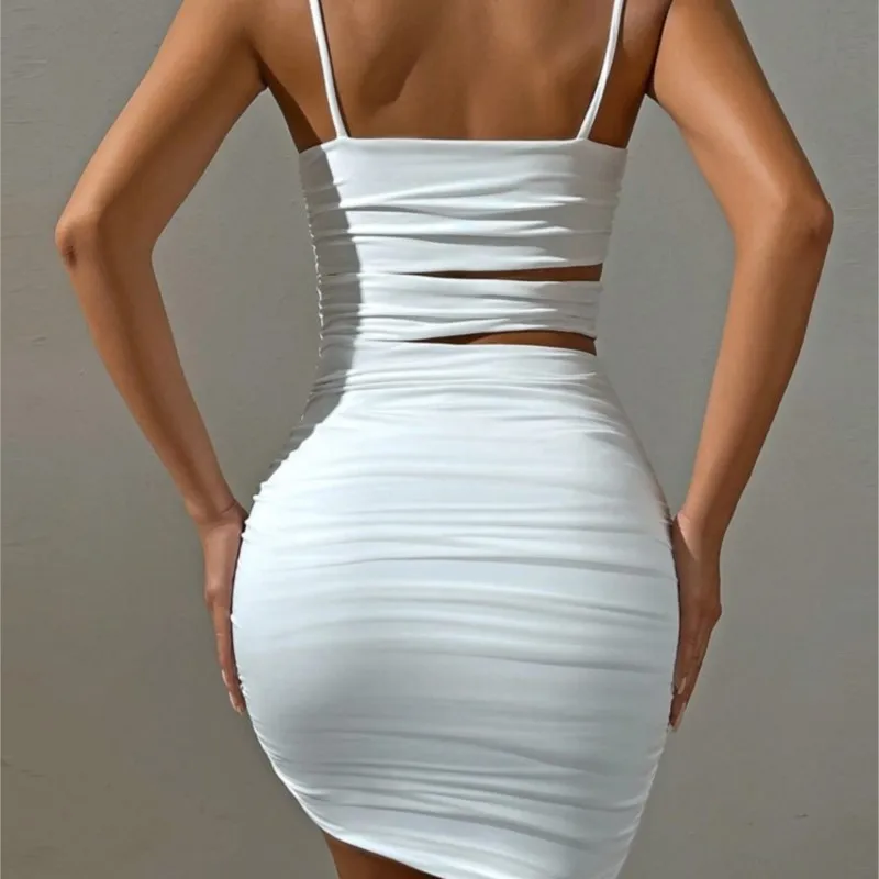 New Women\'s Sexy Spaghetti Strap Tight Corset Hollow Out Mini Dress White Backless Party Evening Gown Nightclub Vestidos Sexys