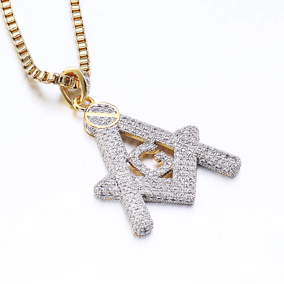 

Paved Punk Iced Out Pendant G Necklace Initial Masonic Symbol Compass Mason AAA CZ Jewelry Fine Quality