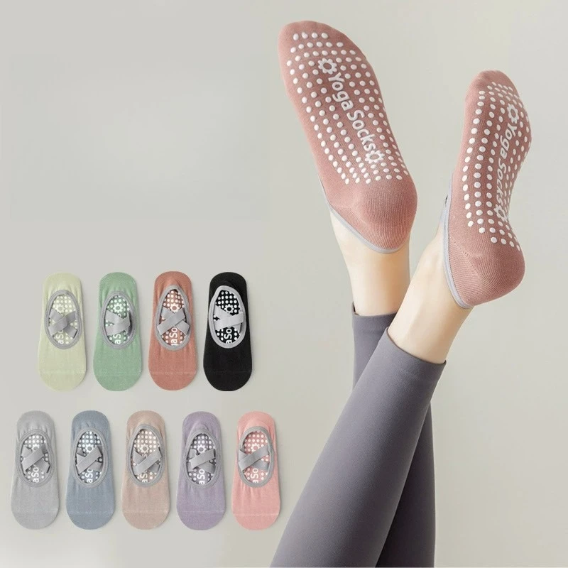 1Pair Professional Women Yoga Sock Silicone Anti-slip Ballet Pilates Socks Women Backless Breathable Bandage Yoga Sport Socks