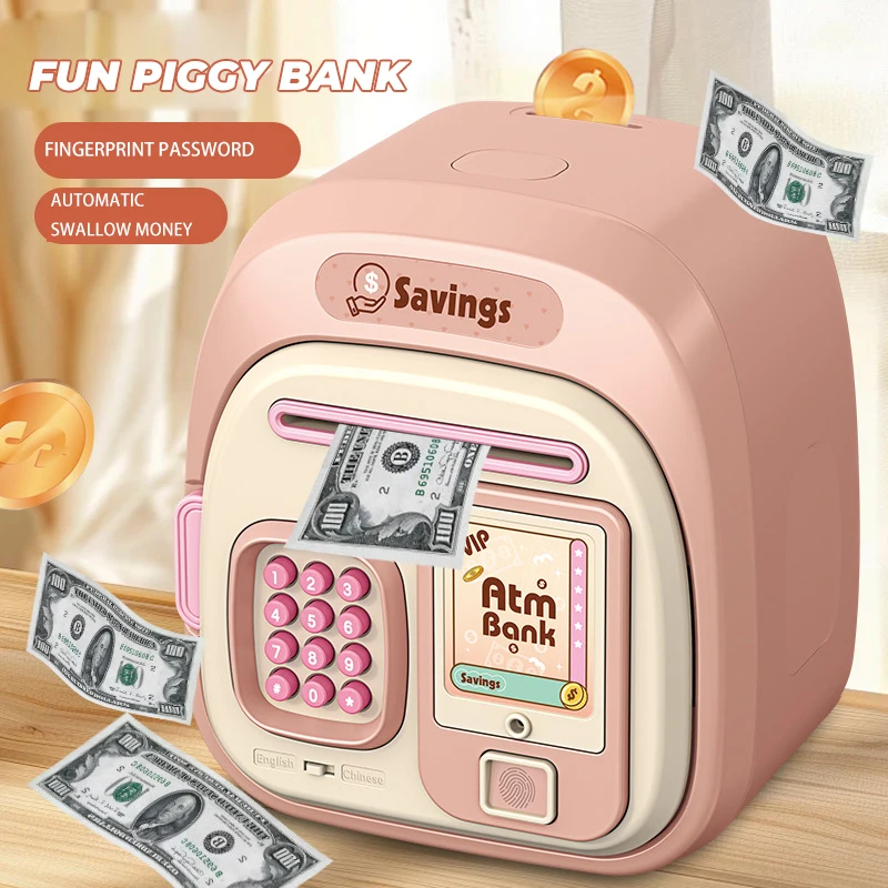 Kinderen Geld Banking Box met Muziek Slimme Vingerafdruk Code Ontgrendeling Automatische Geld Rollende Spaarpot voor Jongen Meisje Verjaardagscadeau