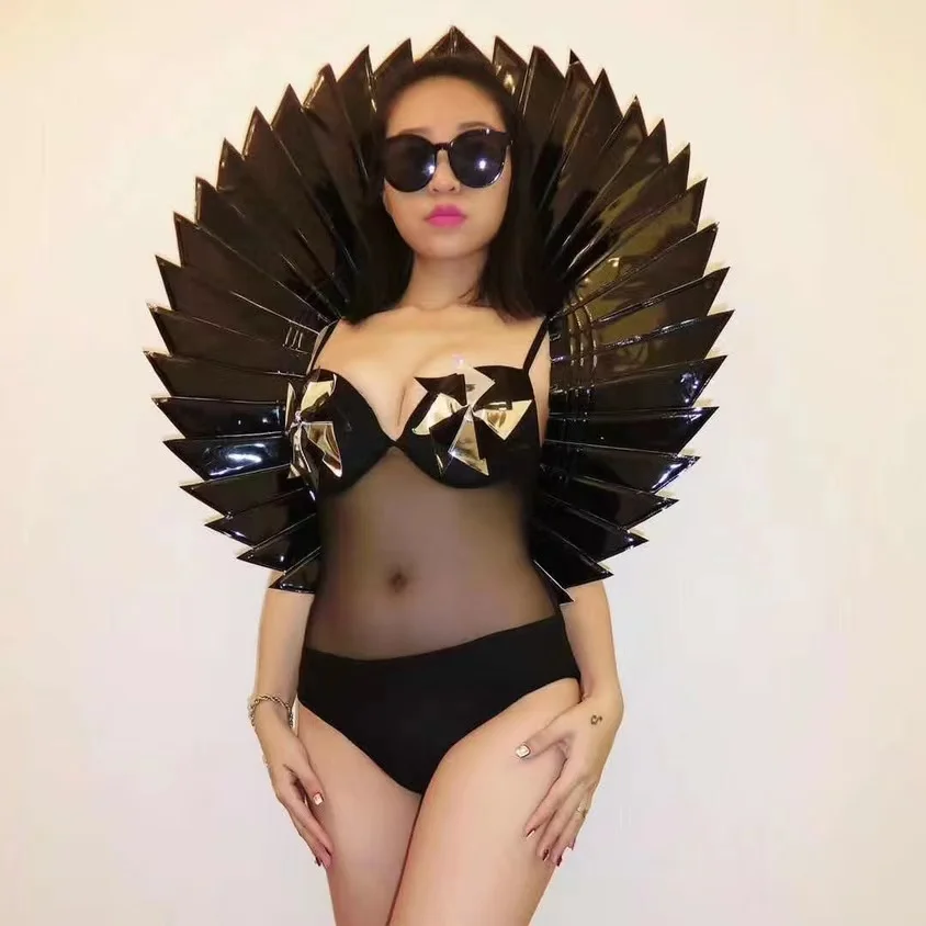 

Luxury Black Silver Red Wing Backplane Accessories Nightclub Female Singer Dancer Stage Wear Model Catwalk Show Prop Costume New