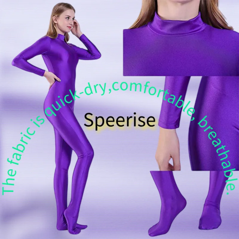 

Speerise Adult Purple Spandex Full Body Zentai Footed Jumpsuit Unisex Bodysuit Women Handed Unitard Skin Tight Halloween Costume