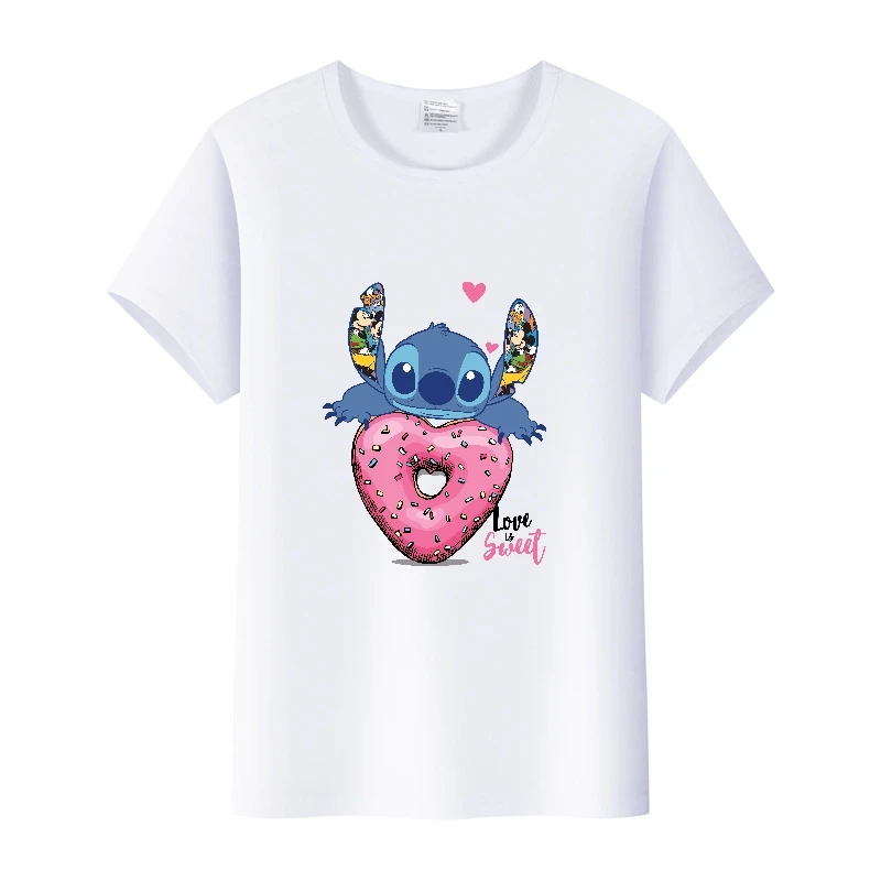 Vintage Disney Cartoon Blouses Lilo Stitch Manga Tops Mode Kind Tees Zomer T-Shirts Vrouw 2000S Kleding Gothic Wit Tshirt