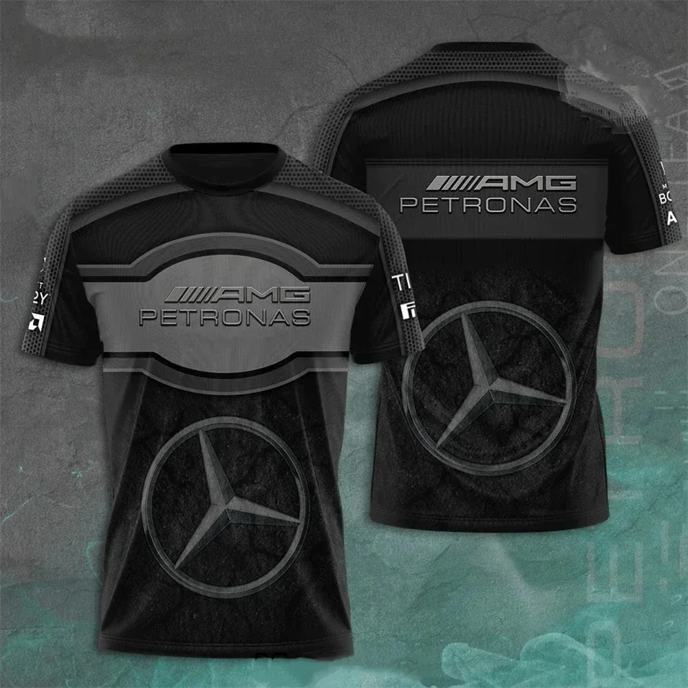 2024 New Mercedes Benz Outdoor Racing Sportswear Men's and Women's Round Neck T-Shirt Casual Short Sleeve Men's Fashion Kids Boy