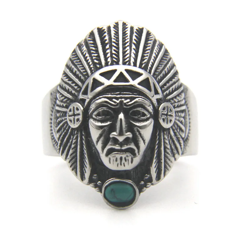 Anillo indio estilo motociclista Anillo de hombre de plumas punk retro de acero inoxidable