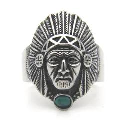 Biker Style Indian Ring Stainless Steel Retro Punk Feather Man Ring