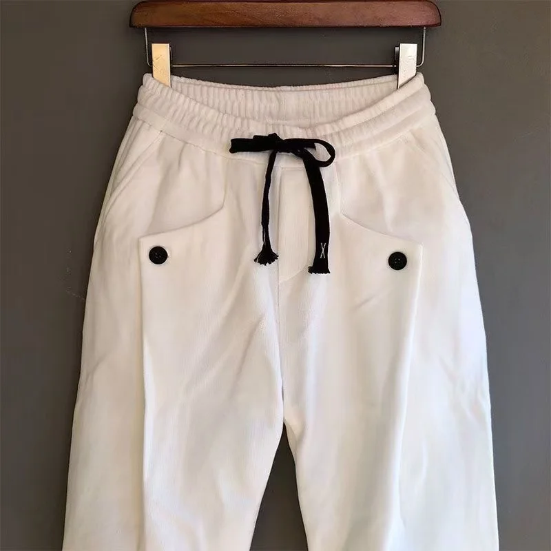 2025 Spring Thin Sweatpants Men\'S Casual Slim-Fitting Pants Solid Color Loose Wide Crotch Harem Pants Trendy Pleated Leggings