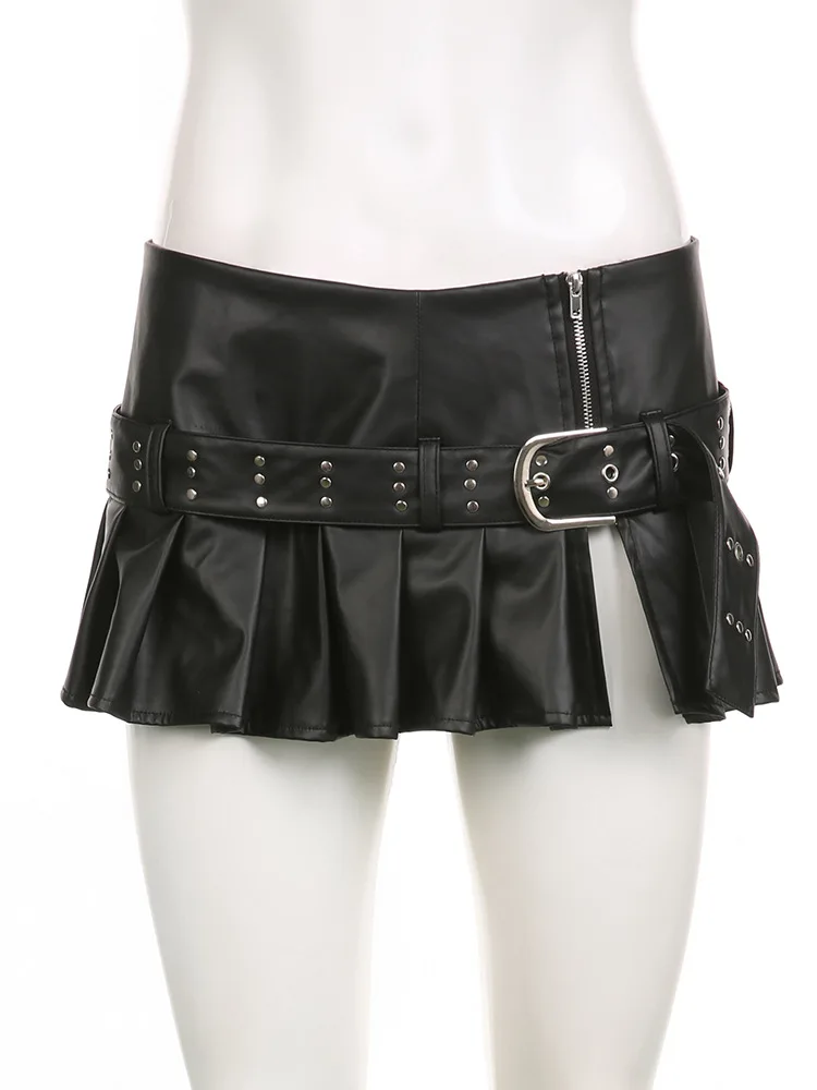 

Low Waist Skirts Hot Chick Leather Punk 2025 New Fashion Tidal Current Dark Wind Rivet Obi Splits