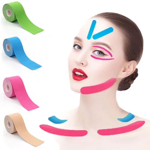 Imagen 2 del producto Cinta de kinesiología para el cuidado de la piel Facial, cinta adhesiva para eliminar arrugas, Lifting de ojos y cuello, línea en V, 2,5 CM x 5M