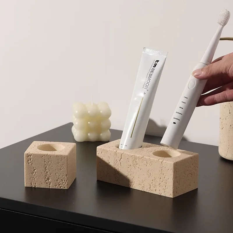

Silicone Mold for Stone Texture Brush Holder -DIY Concrete Electric Brush Stand, Bathroom Countertop Organizer Molds