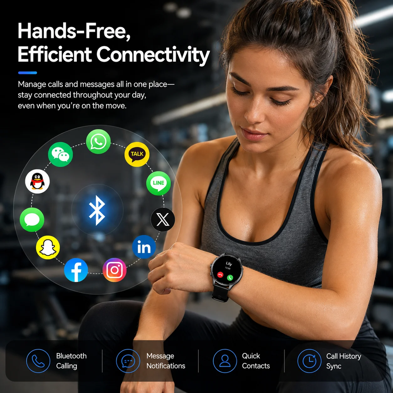 LAXASFIT Smart Watch 1.46" HD Gesture Answer SOS Bluetooth Call Heart Rate Monitor Fitness Tracker Sports Gift for Men Women gallery 3