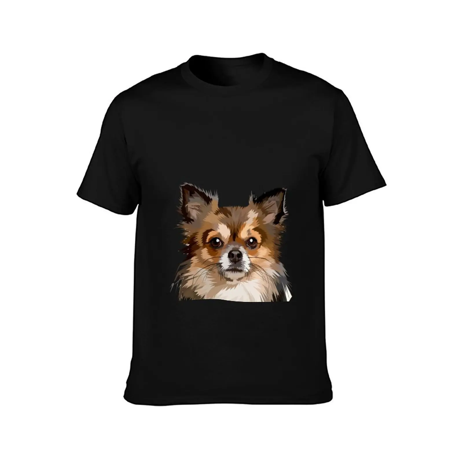 Long haired Chihuahua Brown Head Face T-Shirt, Summer Casual Cotton Tee, Oversized Streetwear Tops, Vintage Graphic Print