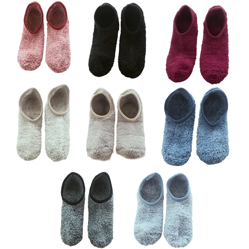 

Women Adult Winter Fuzzy Short Slipper Socks Solid Color Plush Warm Non-Slip Floor Low Cut Boat Hosiery with