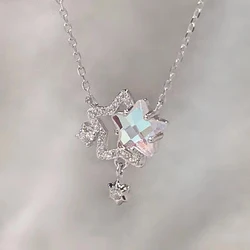 Hollow Rhinestone Double Star Necklace Women Collarbone Chain Design Sense For Girlfriend Party Jewelry Valentine Day Gift