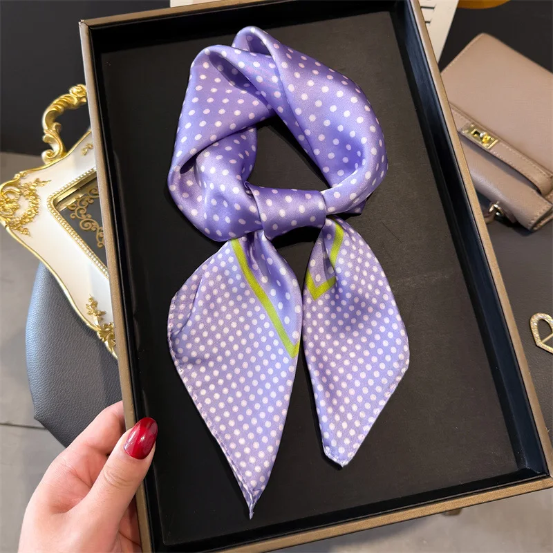 

1 Pcs Women's Silk Scarfs Polka Dot Print Versatile Elegant Sun Protection Small Square Scarfs Girl Fashionable Trendy Harajuku