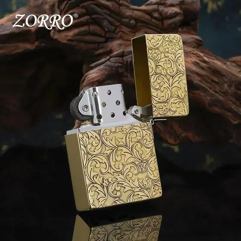 2027 ZORRO Original Copper Carved Bottom Label Tangcao Kerosenes Windproof Lighter Boys Holiday Gift Birthday Gift