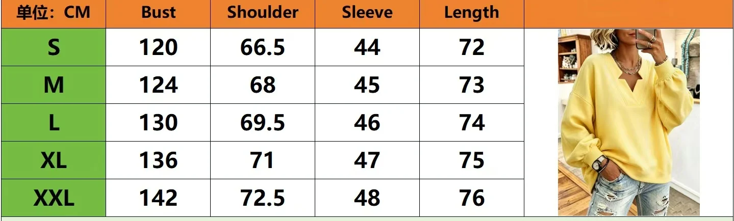 Women's Autumn Winter V-neck Loose Comfortable Ribbed Cuffs Hoodies Sweatshirt  Solid Color Loose Fitting Pullover Hoodie