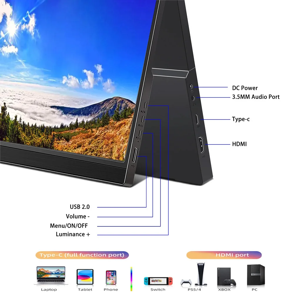 Imagem -02 - Monitor Portátil para Jogos 17.3 Polegada 60hz 1600x900 Ecrã Lcd Compatível com Hdmi Sp4 Ps5 Switch para Portátil Ecrãs para pc