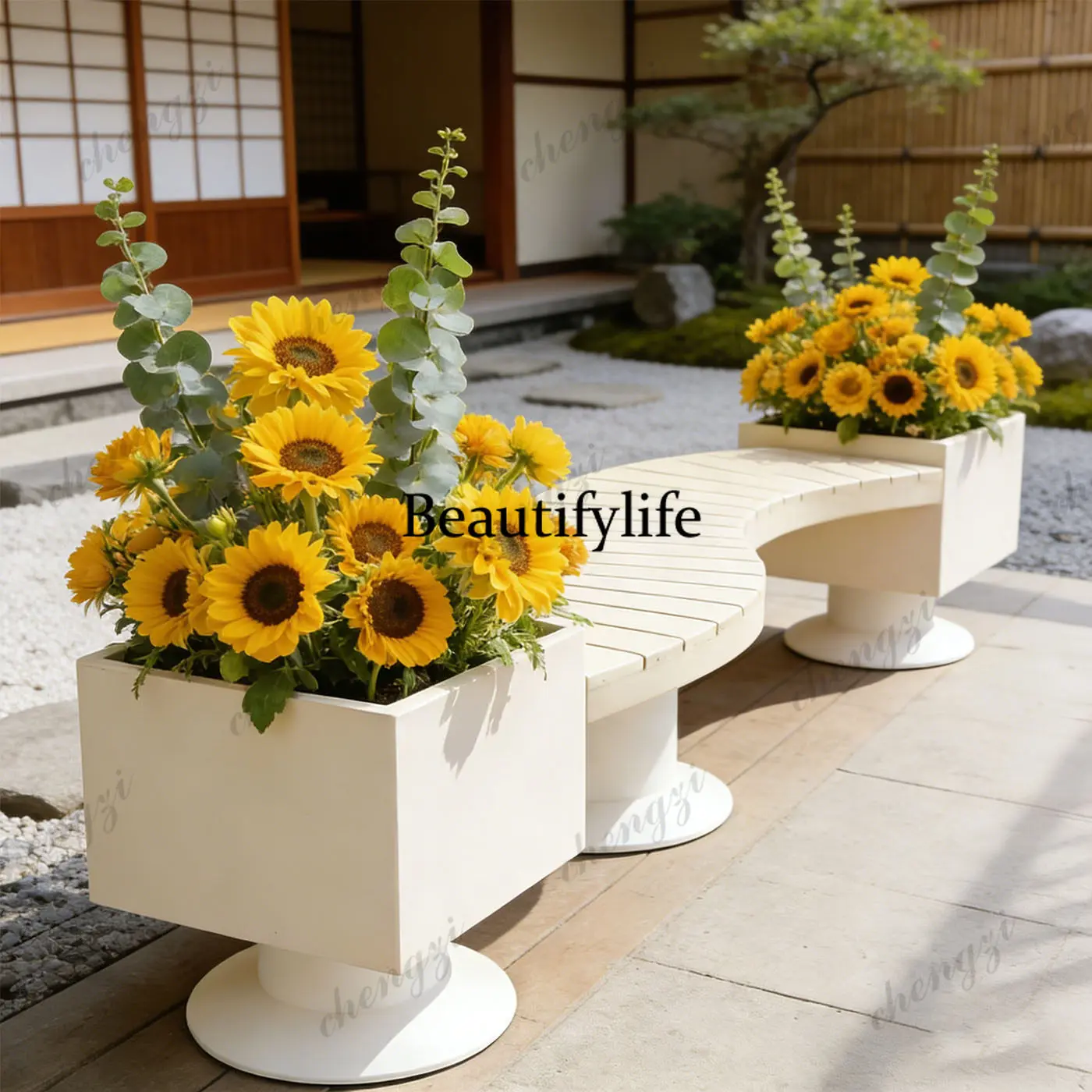 

Outdoor leisure wind seat flower slot combination modern park bench commercial street flower box rest chair