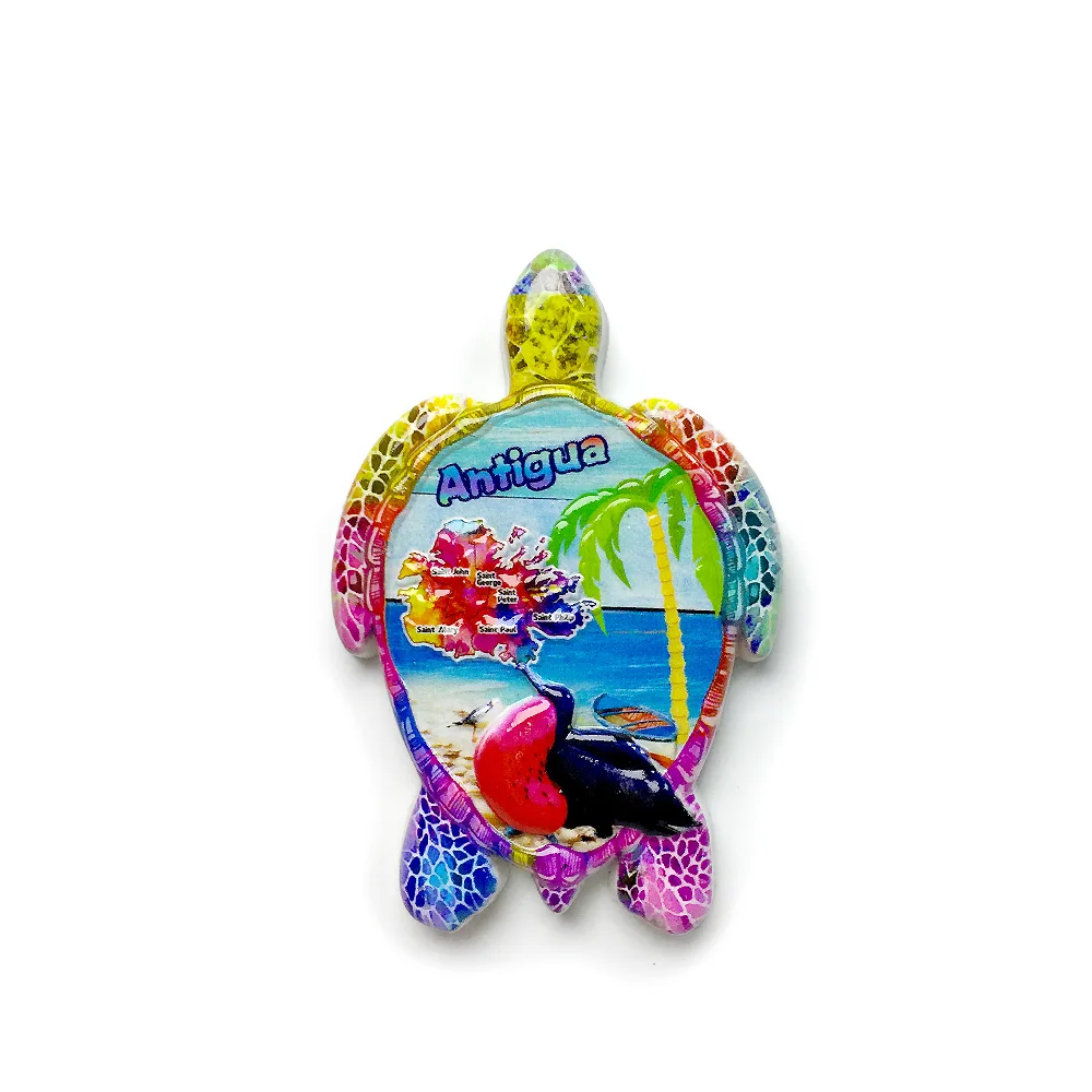 

‌Antigua Theme Resin Fridge Magnet - Colorful Turtle Design with Magnetic Caribbean Scenery‌
