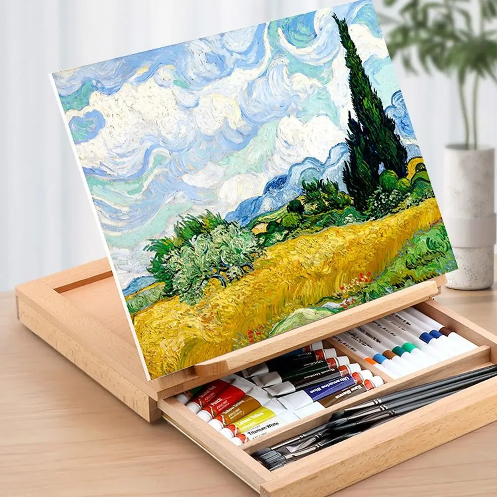 

Beech Wood Portable Wooden Table Easel Adjustable Multifunction Sketch Drawer Box Professional Art Painting Easel Box Studio Use