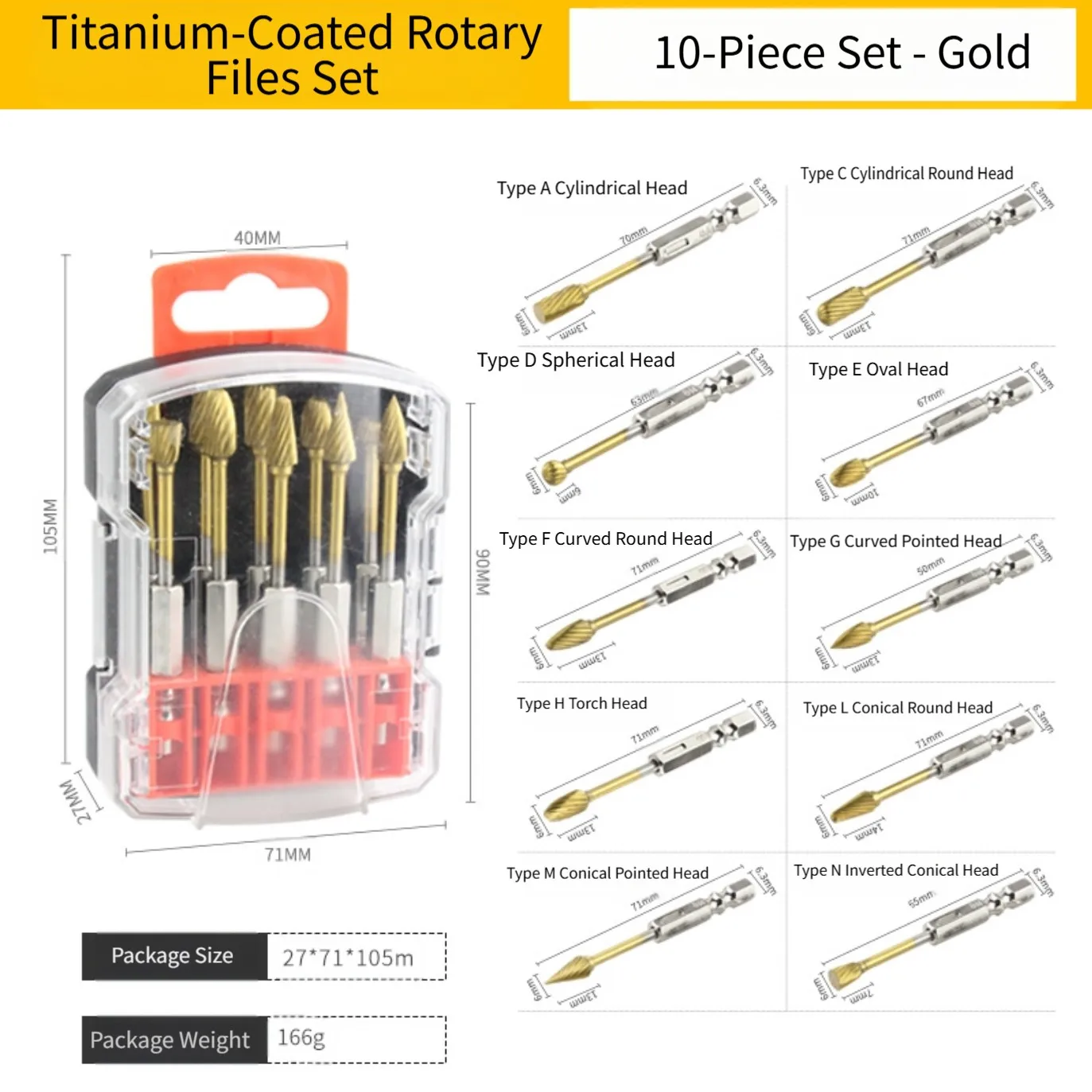 

Titanium Plated Tungstens Steel Rotary Burrs 10 Pcs 1 4 Shank Precision Grinding Carving Shaping Deburring With Case