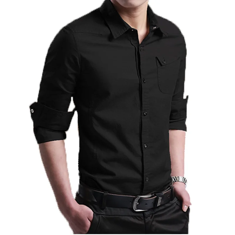 

Pure Cotton Shirt Men's Nice Spring Long Sleeve Military Casual Shirt Youth Business Korean Slim Camisa Masculina Streetwear