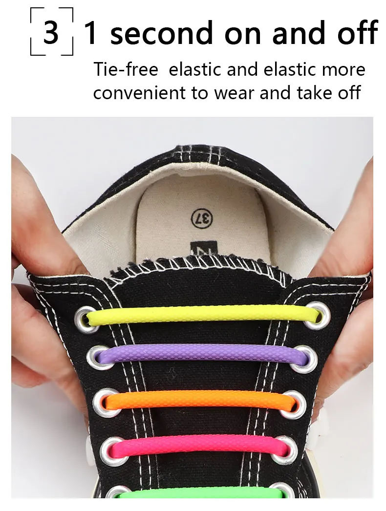 16 Pcs Silicone Semicircle Shoelaces Without Ties Elastic Laces Sneakers Men Women Colorful Casual Shoes Laces Lazy Accessories