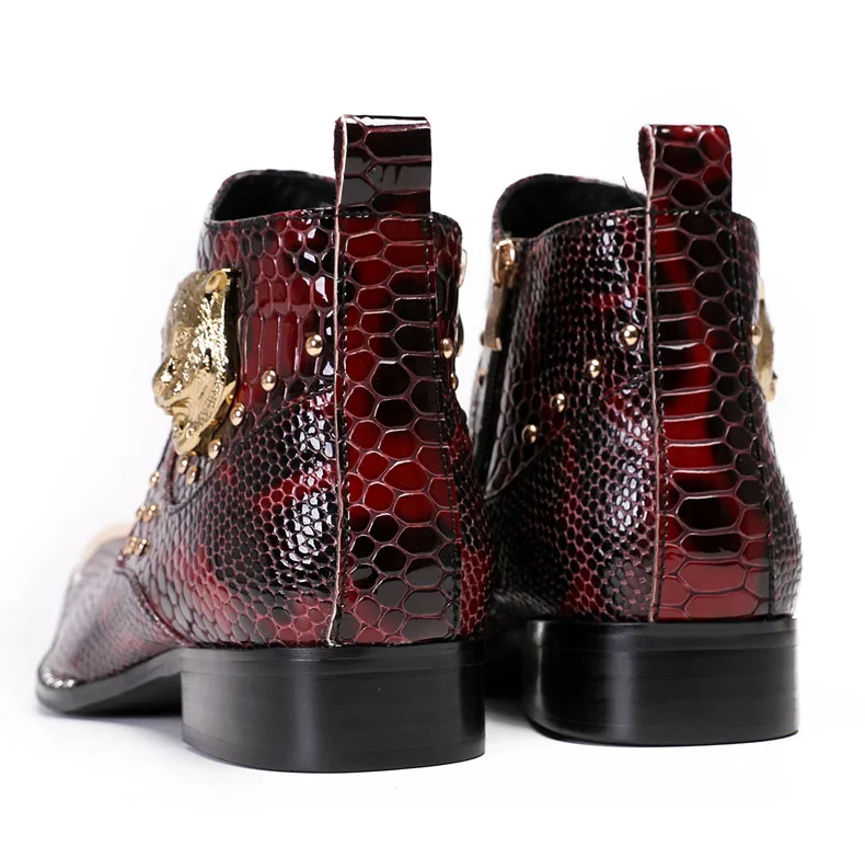 Punk-Stil Echt leder Männer Stiefeletten Eisen schwarz Slip auf Männer Kleid Stiefel italienische formelle Mode Männer Chelsea Stiefel spitz – Detail 6
