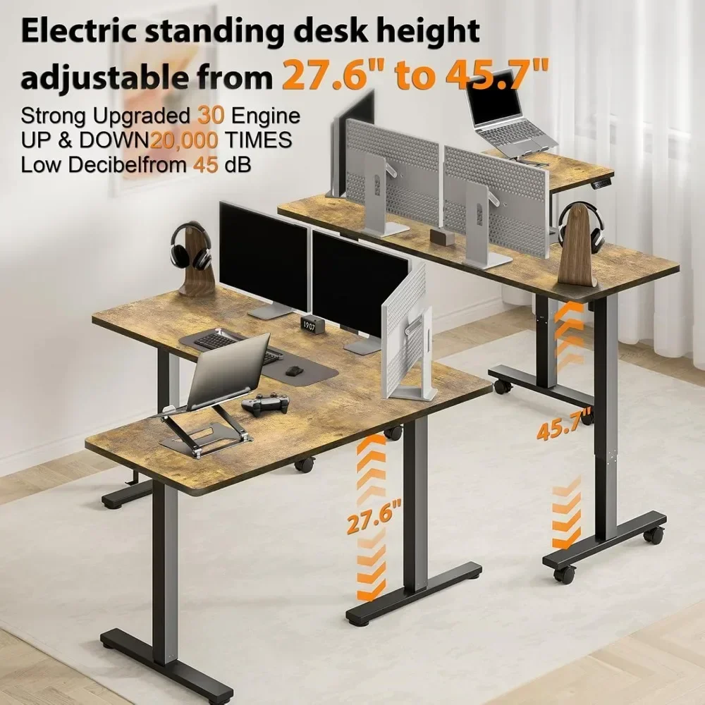 L Shaped Standing Desk, Electric Height Adjustable Desk 63x55 Inches Stand Up Corner Desk, Gaming Desk l Shape with Larger image 6