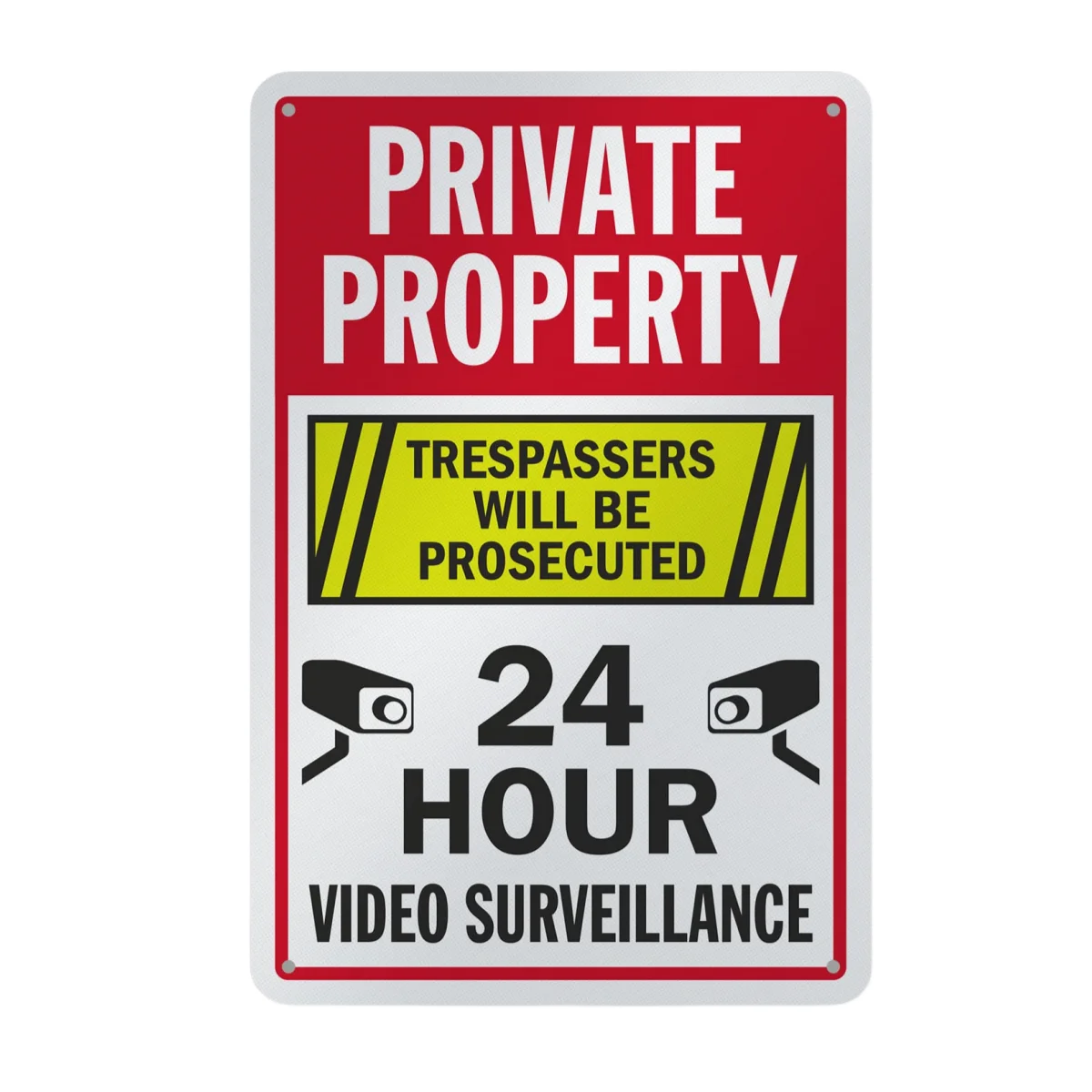 1pcs Warning Metal Sign“Private Property - Trespassers Will Be Prosecuted, 24 Hour Video Surveillance” Tin Sign,Aluminum Sign